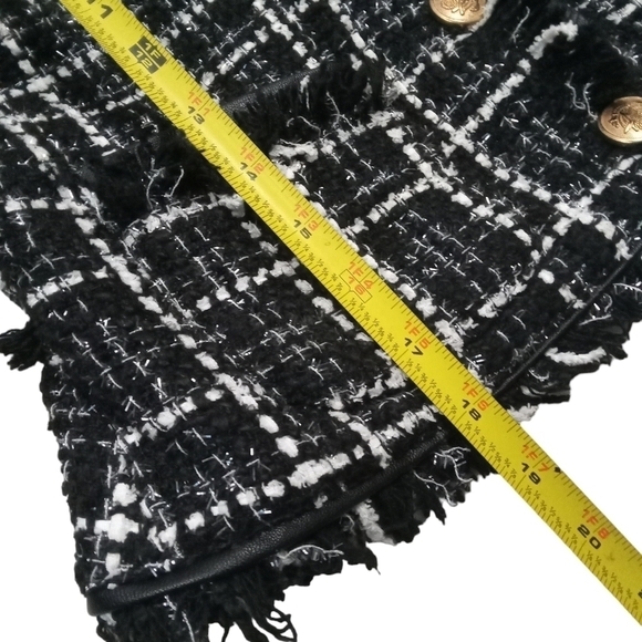 Walter Baker Women's Frayed Hem Tweed Blazer Metallic Threads Gold Button XS - Picture 7 of 9